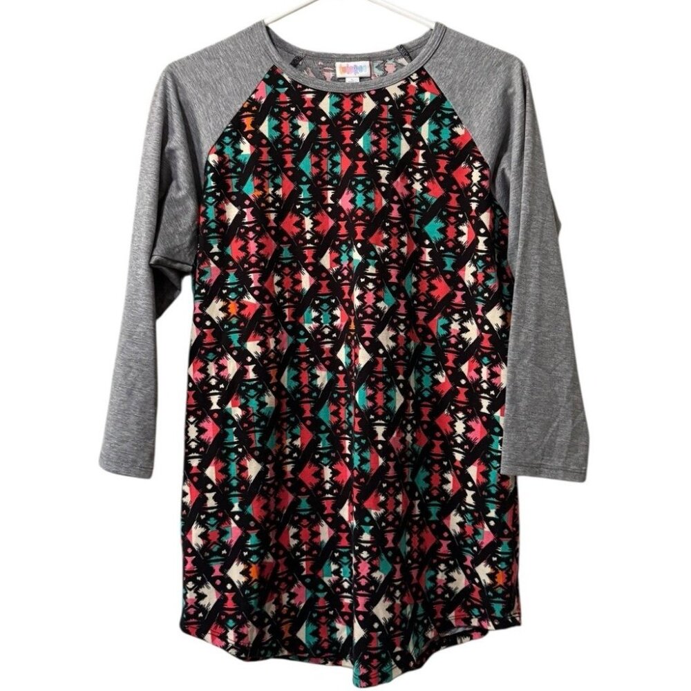 LuLaRoe Women Size Large 3/4 Sleeve T Shirt Stretch Aztec Loungewear Teacher